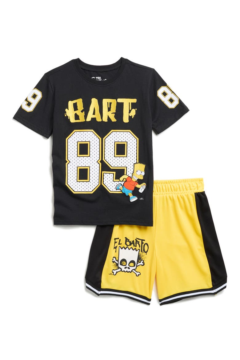 Kids' Bart Simpson Basketball Jersey Shirt & Shorts Set, Main, color, BLACK