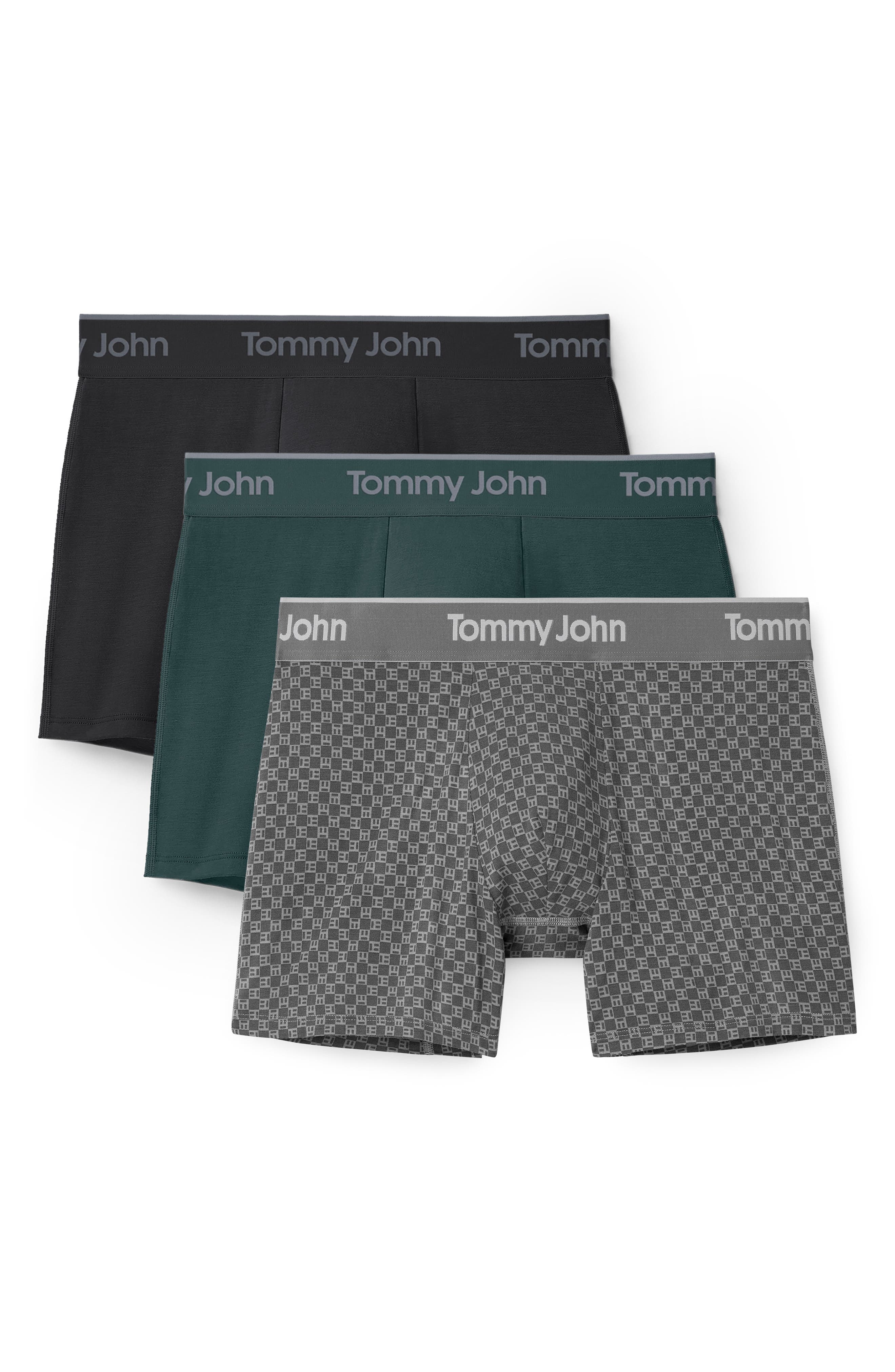 Tommy John Assorted 3-Pack Second Skin 4-Inch Stretch Modal Boxer Briefs in Black Sea Moss Sam Plaid 