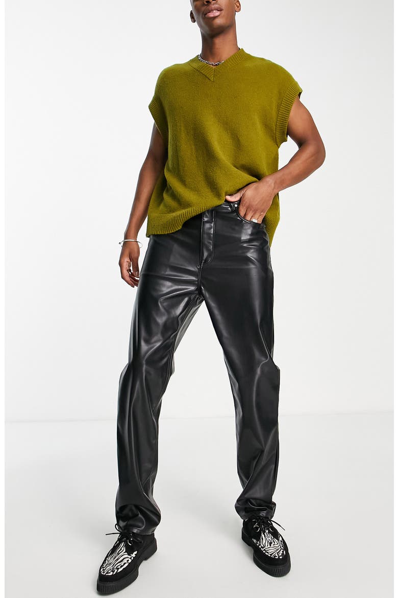 Faux Leather Dad Jeans, Alternate, color, BLACK