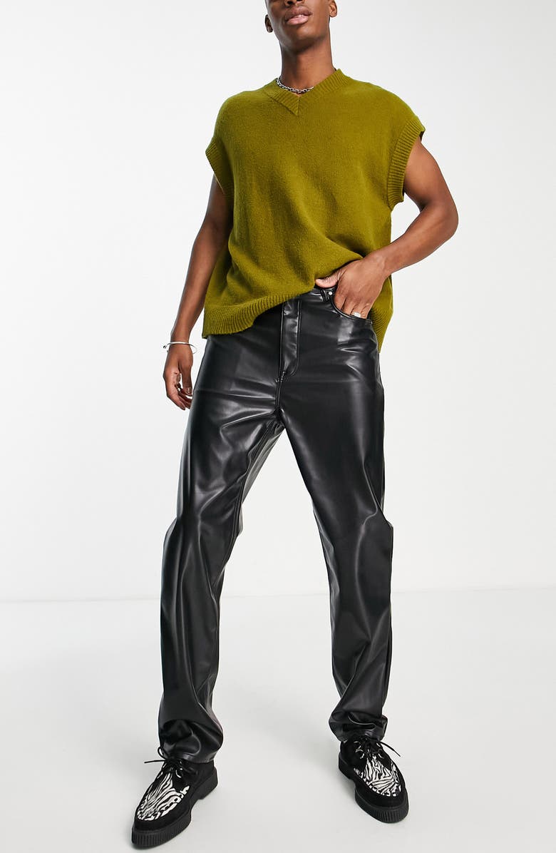ASOS DESIGN Faux Leather Dad Jeans, Alternate, color, 