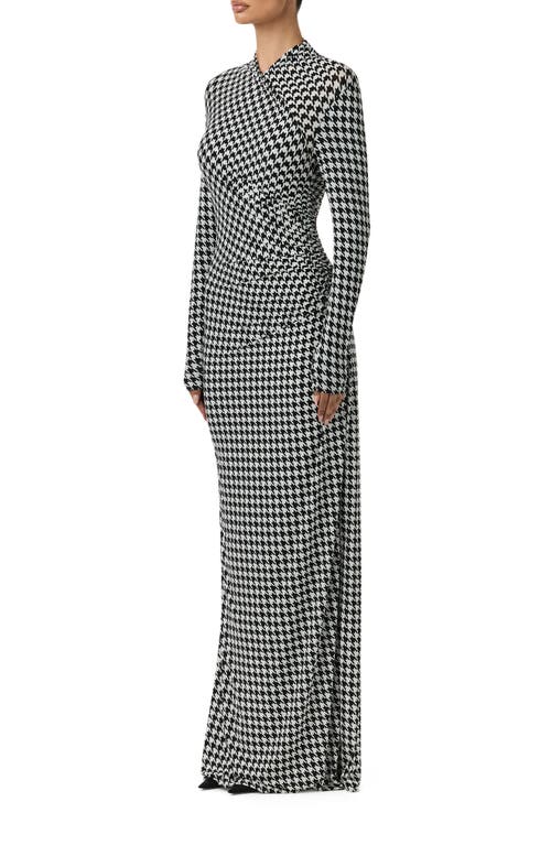 Naked Wardrobe Houndstooth Overlap Neck Long Sleeve Maxi Dress In Gray