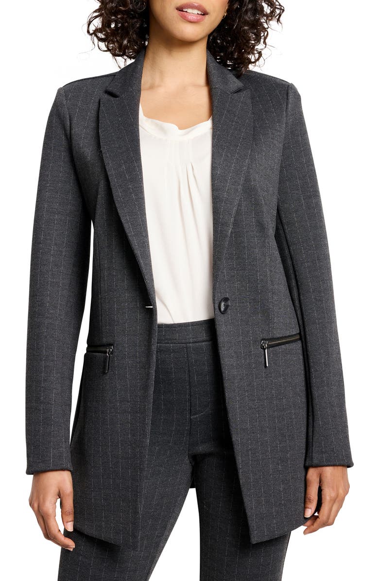NIC+ZOE Pinstripe Ponte Blazer, Main, color, Grey Multi