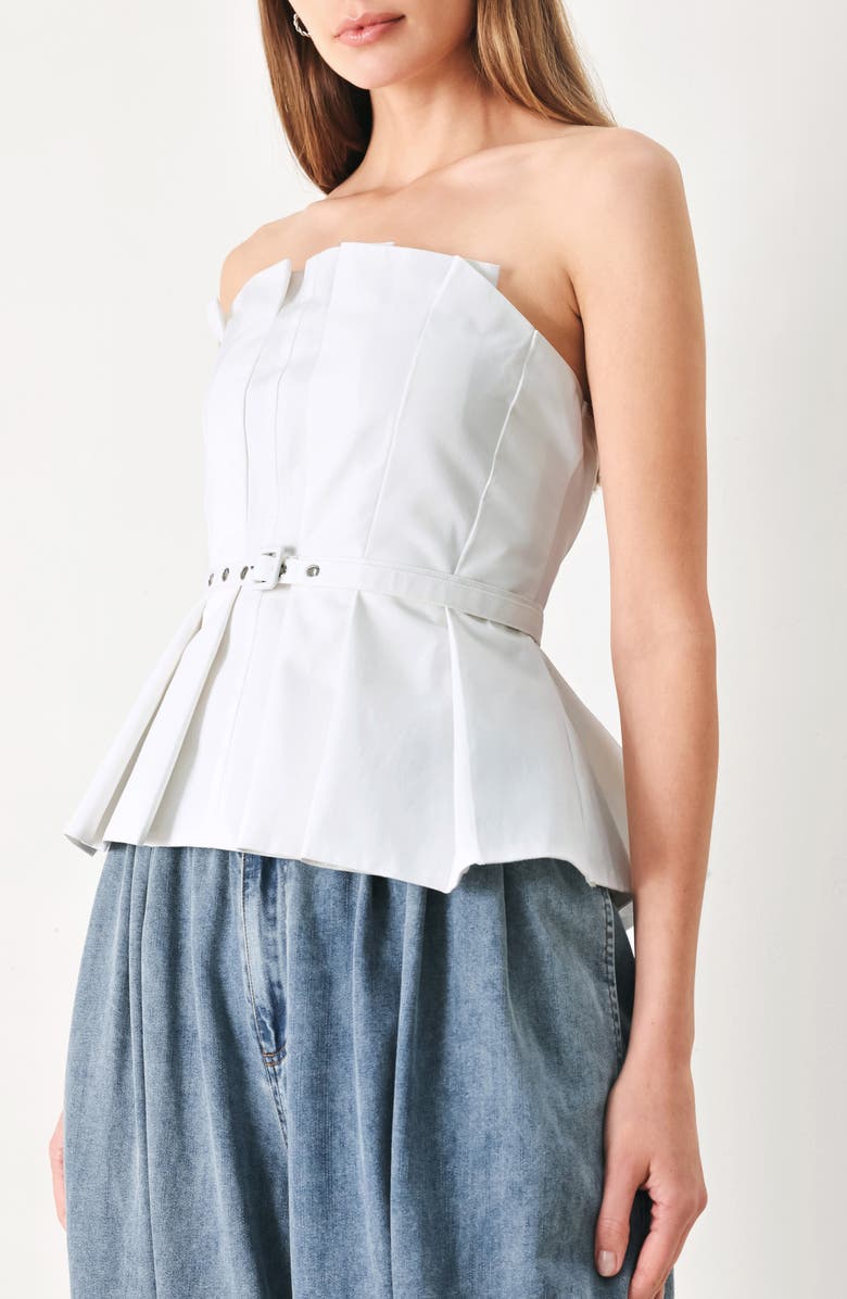 FREEMARKET Belted Pleated Tube Top, Alternate, color, White