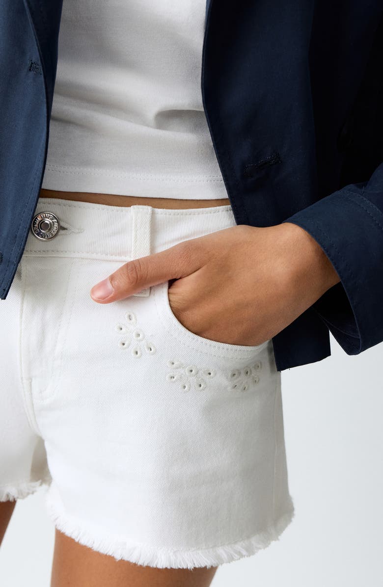 MANGO TEEN Embroidered Eyelet Detail Stretch Denim Shorts, Alternate, color, 