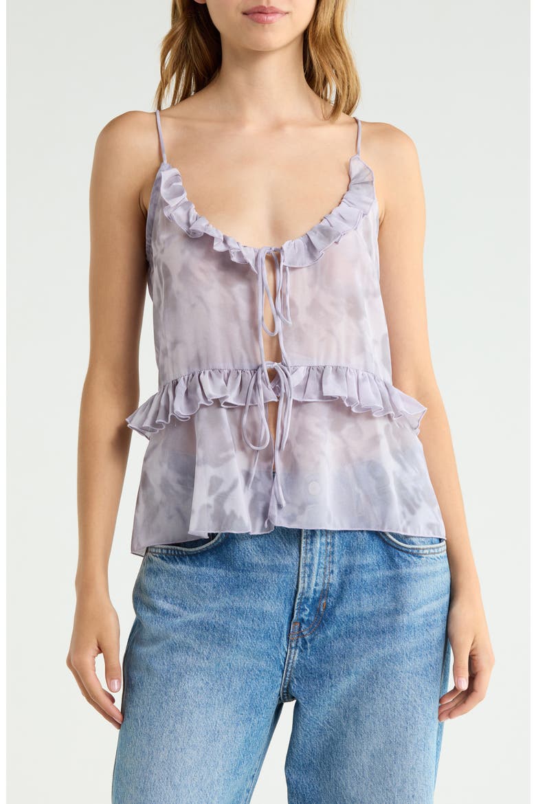 Ruffled Tie Front Camisole, Main, color, GREY COMBO