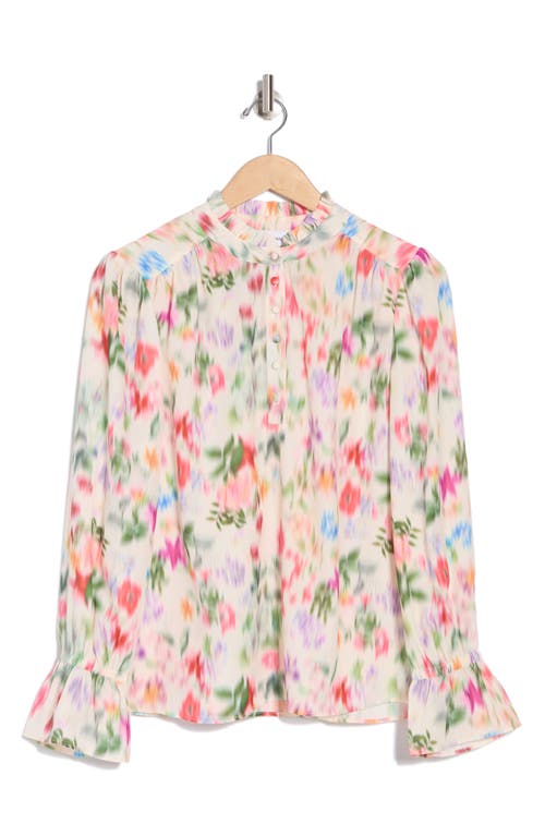 Gemma + Jane Georgette Button Front Top In Ivory Blue Floral