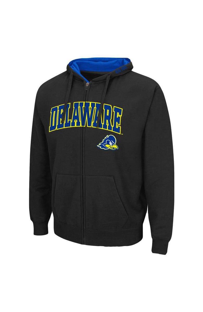COLOSSEUM Men's Colosseum Black Delaware Fightin' Blue Hens Arch & Logo 3.0 Full-Zip Hoodie, Alternate, color, Black