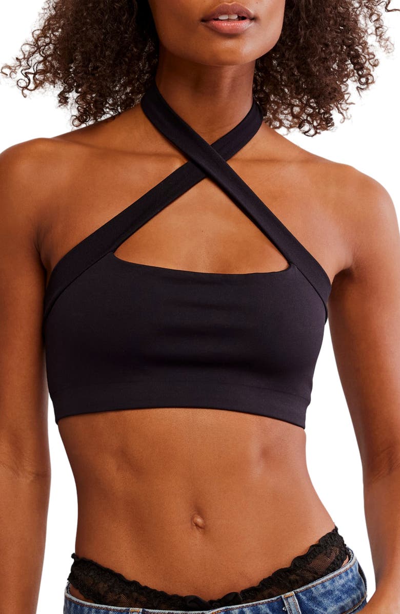 Free People Margo Seamless Halter Bralette, Alternate, color, Black