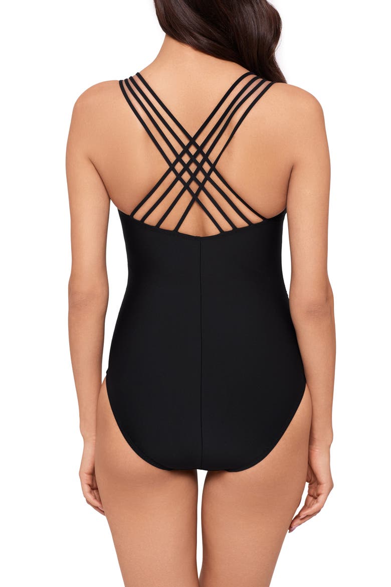 Rene Beaded Strappy Underwire One-Piece Swimsuit, Alternate, color, BLACK