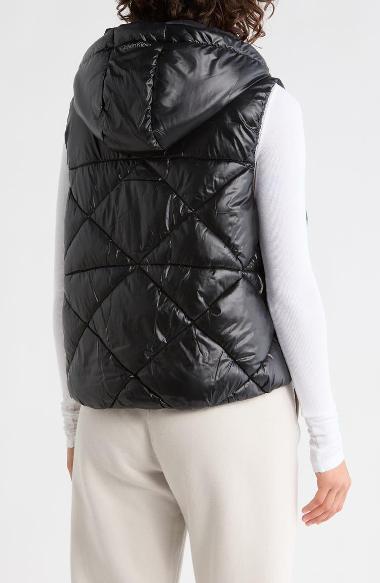 CALVIN KLEIN PERFORMANCE Hooded Diamond Quilted Vest, Alternate, color, Metallic Black