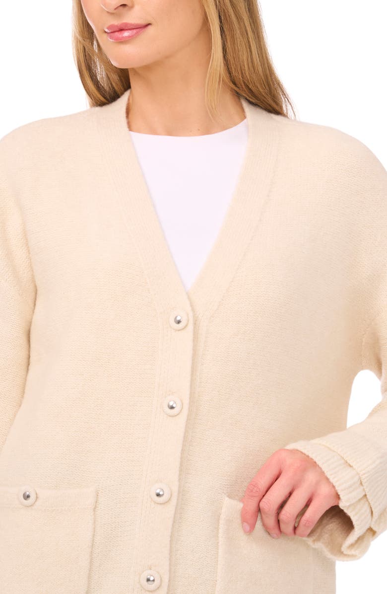 CeCe Ruffle Cuff Cardigan, Alternate, color, Birch