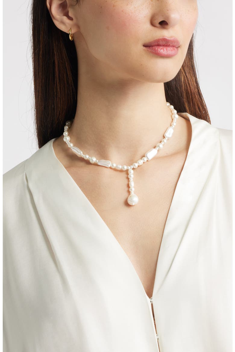 Mixed Faux Pearl Y-Necklace, Alternate, color, WHITE- GOLD