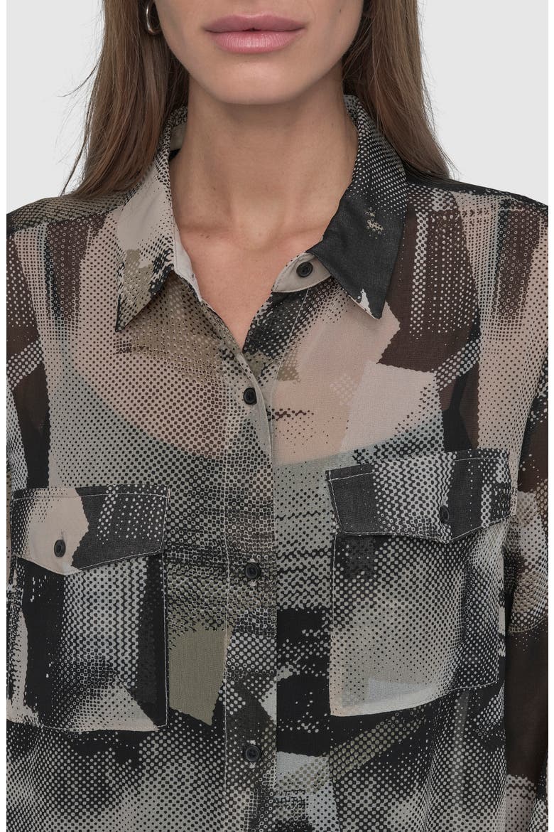 Abstract Print Chiffon Button-Up Shirt, Alternate, color, SKYLN COLG