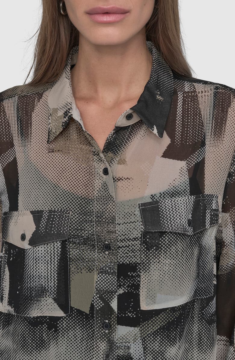 DKNY Abstract Print Chiffon Button-Up Shirt, Alternate, color, Skyln Colg