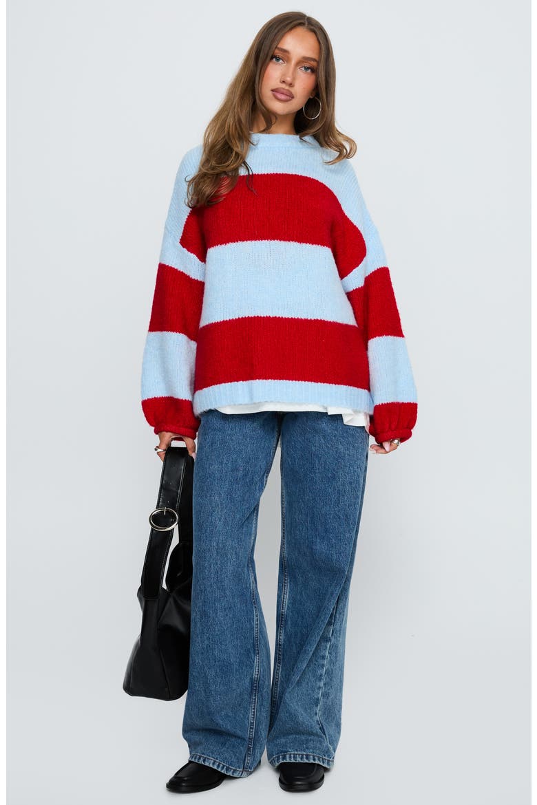 Bastien Stripe Oversize Sweater, Alternate, color, BLUE / RED