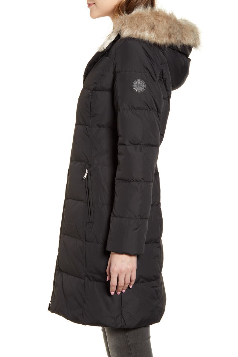 Quilted Faux Shearling Lined Down & Feather Parka, Alternate, color, BLACK