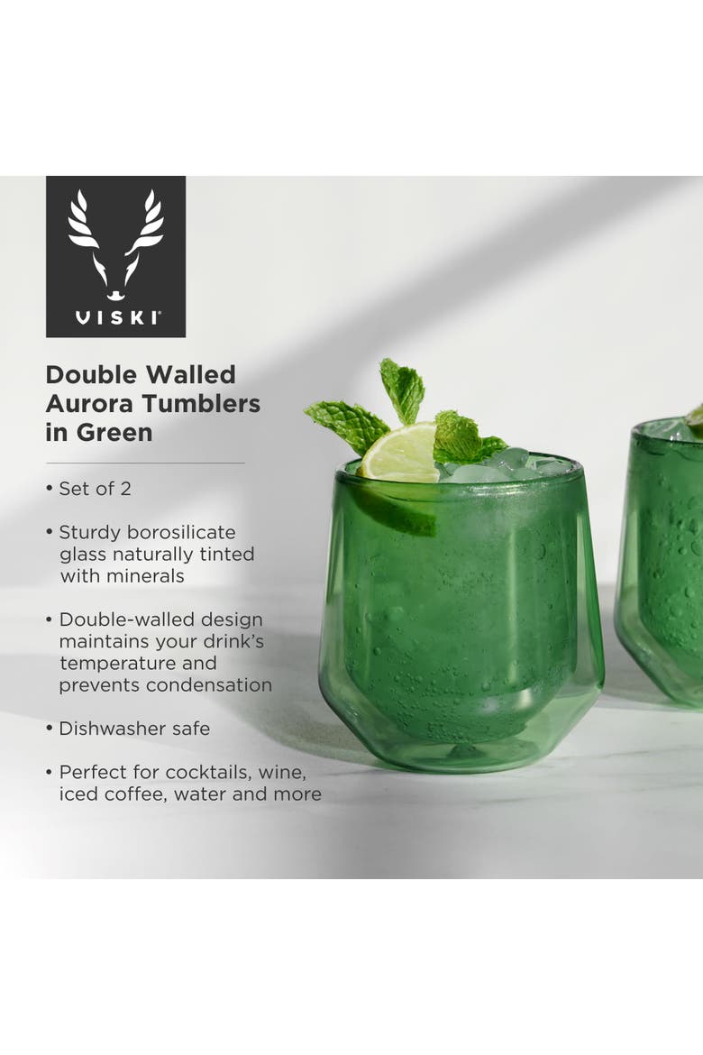 Aurora Double Walled Tumblers Set of 2, Alternate, color, Green