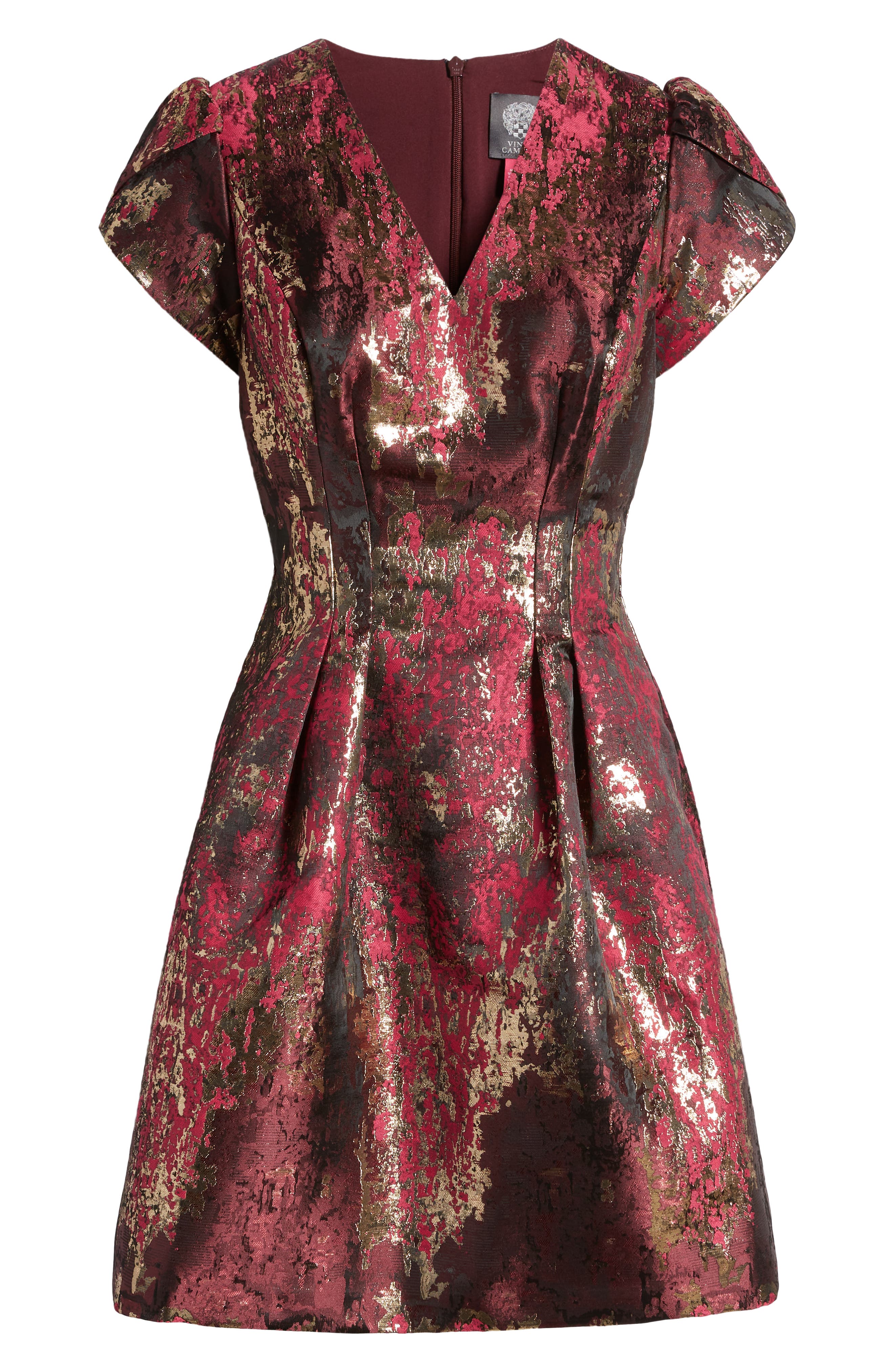 vince camuto jacquard fit & flare dress Vince Camuto Jacquard Short Sleeve Fit-and-Flare Dress Pink Multi 8 at  Amazon Women's Clothing store