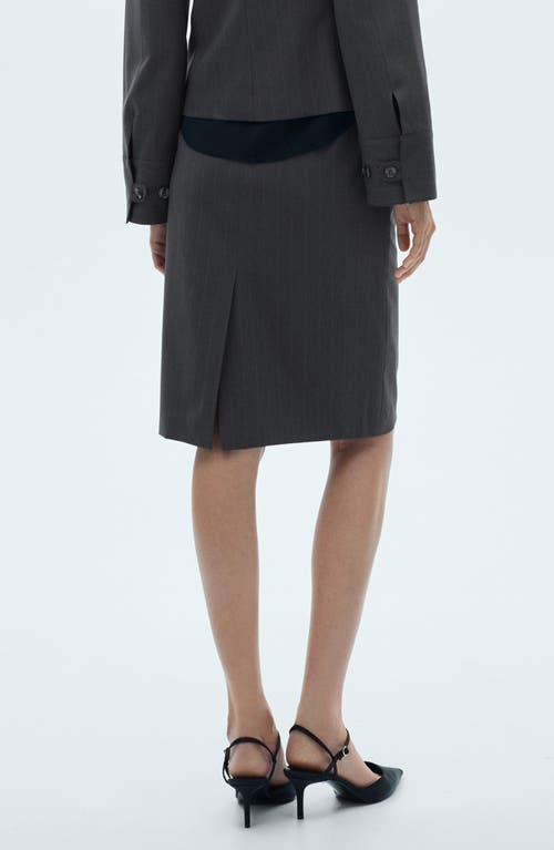 Mango Belted Pinstripe Stretch Pencil Skirt In Grey