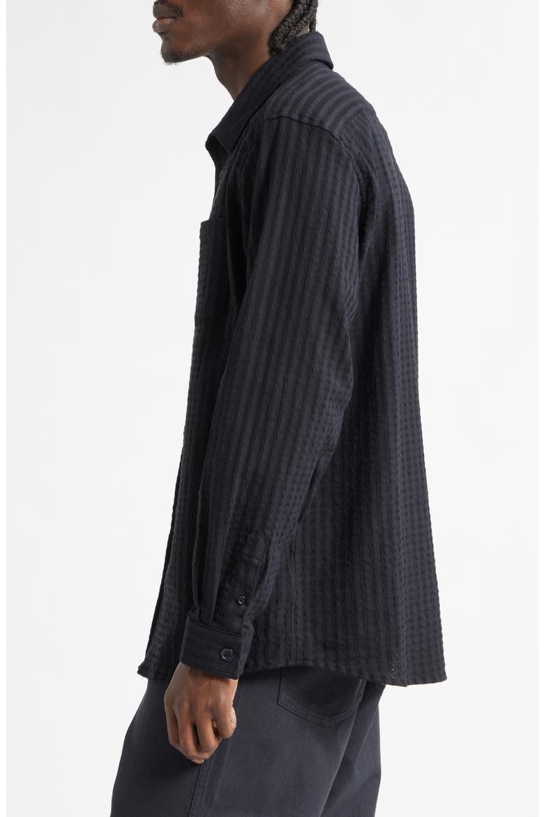 Relaxed Cotton Blend Button-Up Shirt, Alternate, color, BLACK