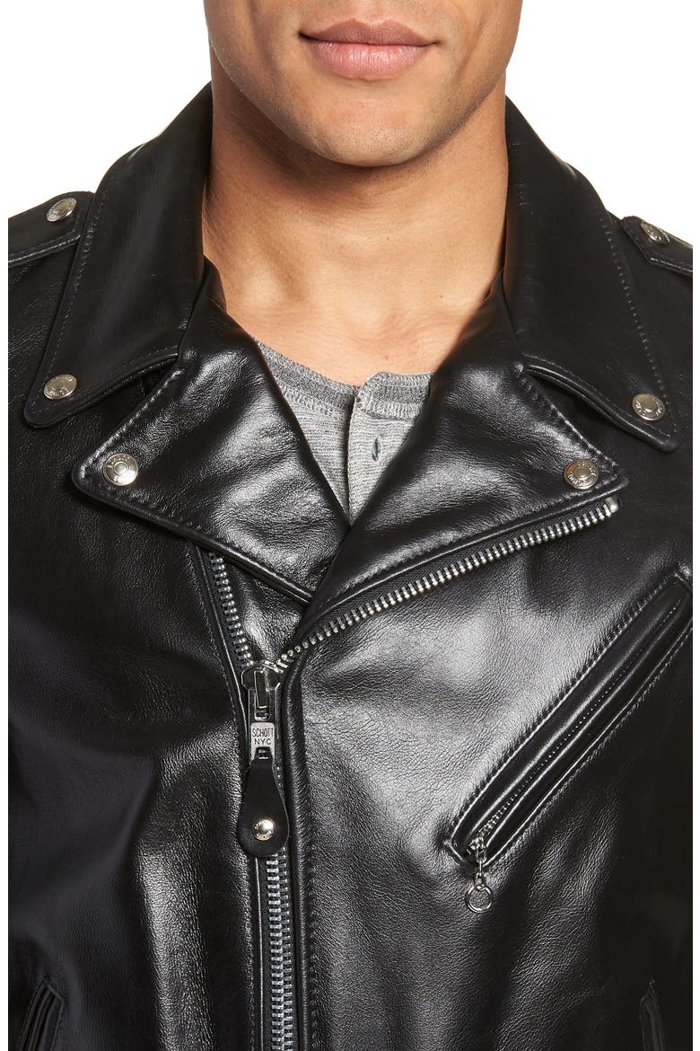 Waxy Cowhide Leather Motorcycle Jacket, Alternate, color, BLACK