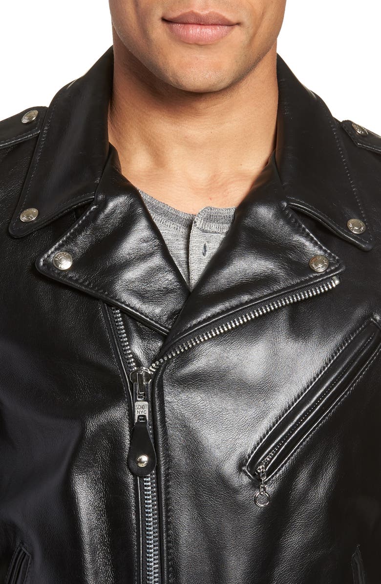 Schott NYC Waxy Cowhide Leather Motorcycle Jacket, Alternate, color, 