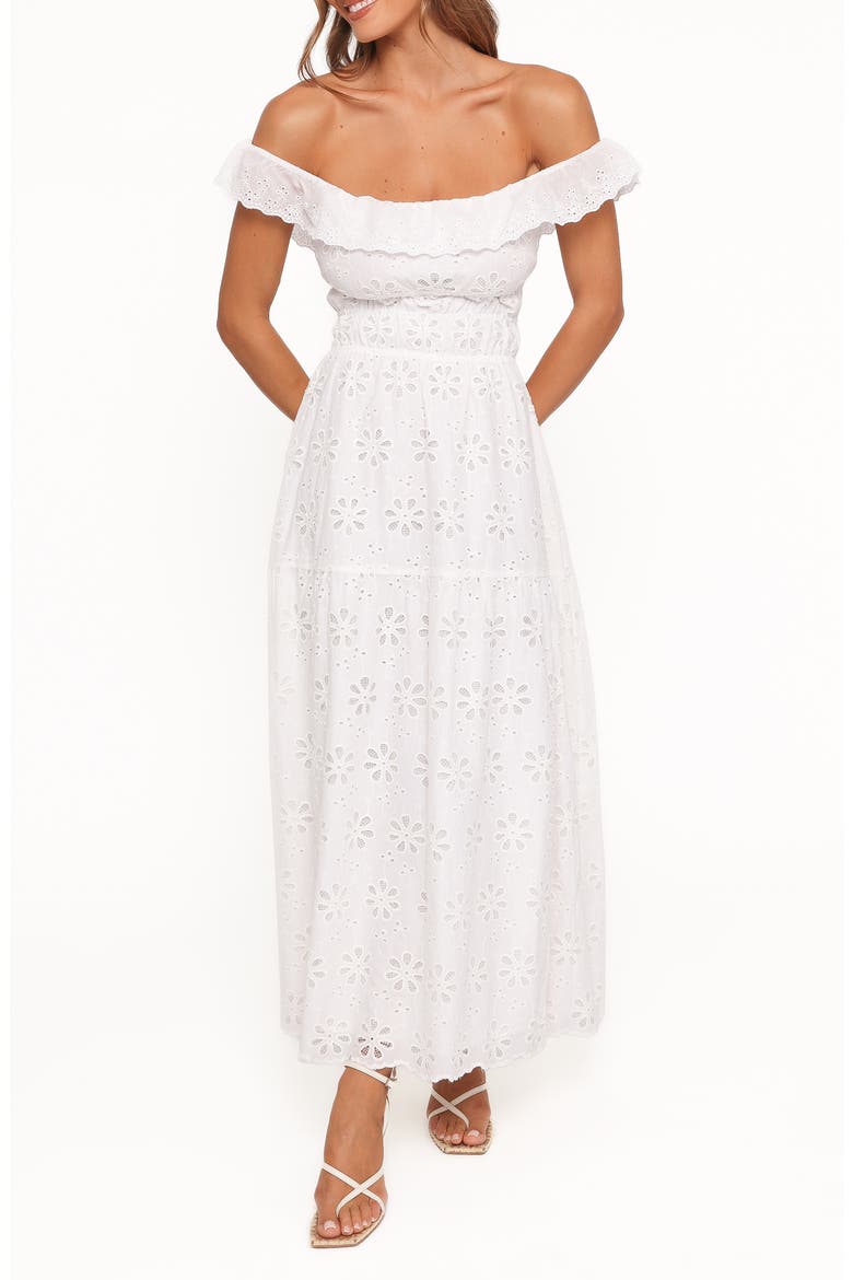Elywn Embroidered Eyelet Cotton Maxi Dress, Main, color, WHITE