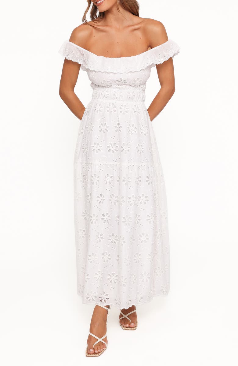 Petal & Pup Elywn Embroidered Eyelet Cotton Maxi Dress, Main, color, 