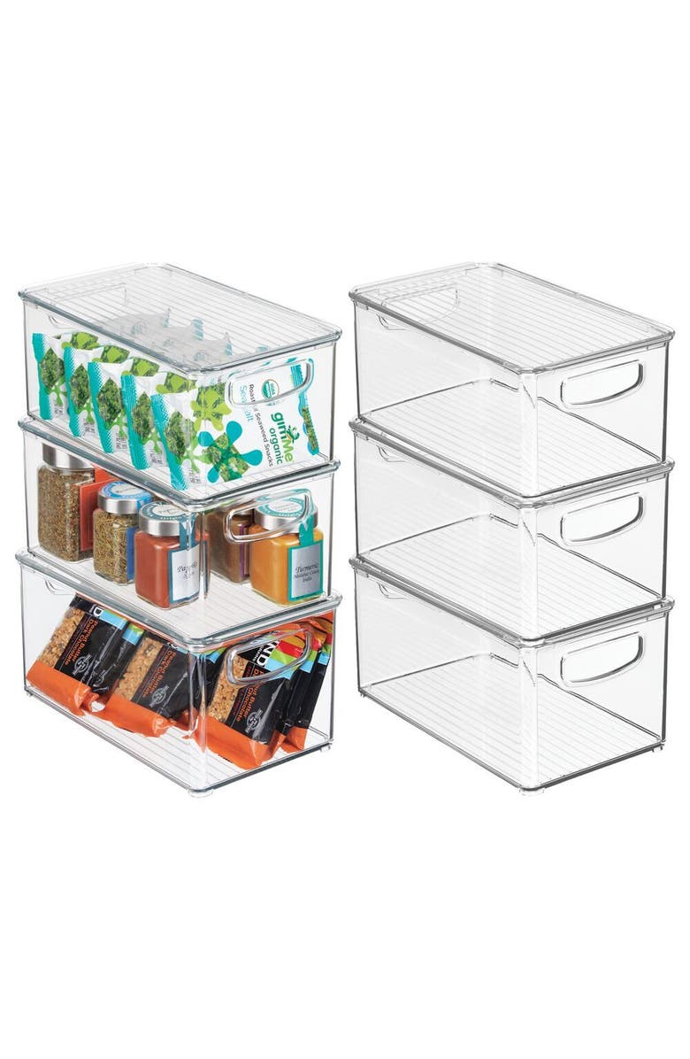 mDesign Plastic Stacking Kitchen Storage Bin Box with Lid/Handles, 6 Pack, Main, color, 