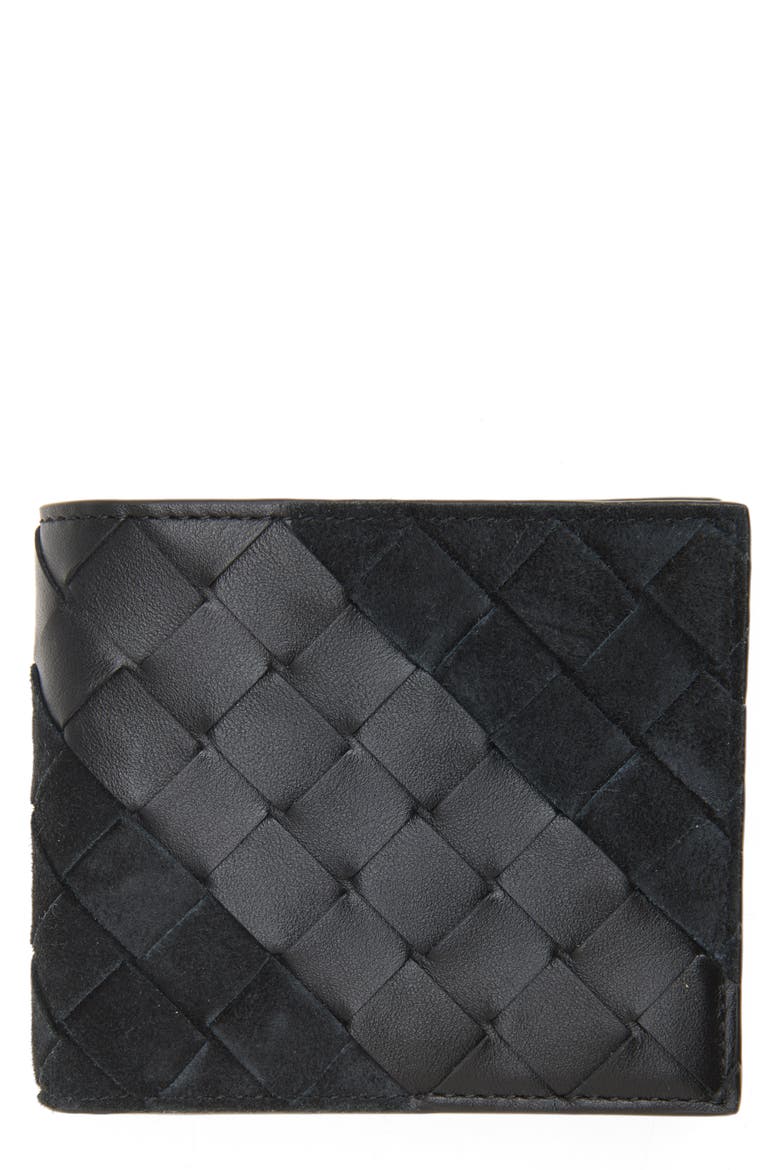 Intrecciato Leather Bifold Wallet, Main, color, 8803 BLACK/ SILVER