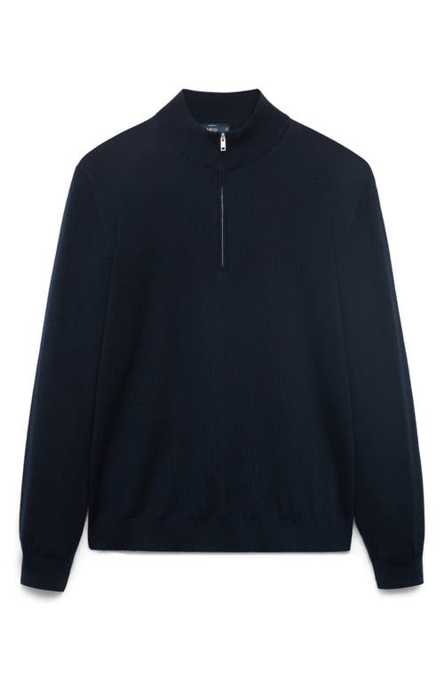 Mango Perkins Wool Quarter Zip Sweater In Blue