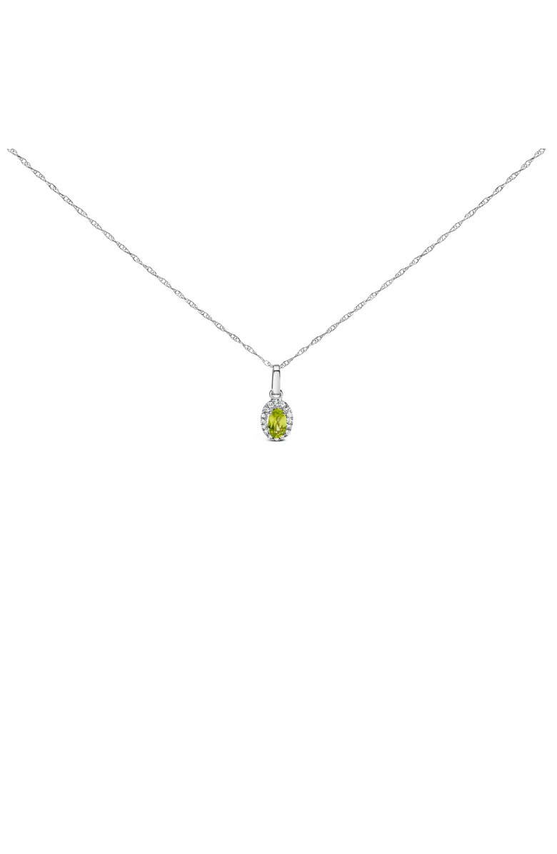 Haus of Brilliance 10K White Gold 5x3mm Gemstone and Diamond Accent Halo Oval Shape 18" Pendant Necklace, Main, color, Green Peridot | White
