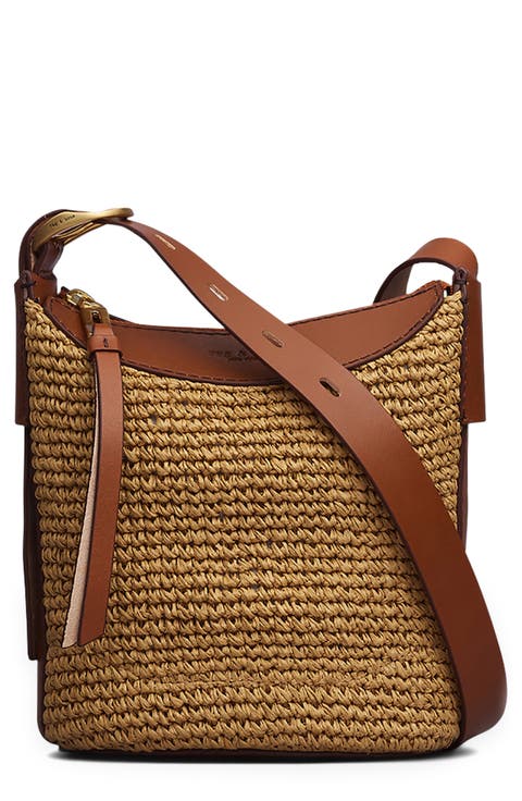 Belize Mini Straw & Leather Bucket Bag