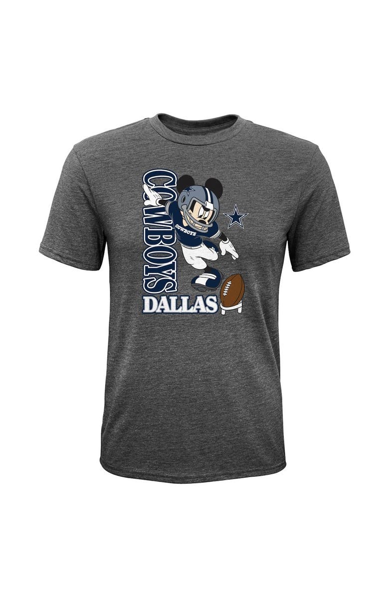 Outerstuff Youth Heathered Charcoal Dallas Cowboys Disney Kick Off Tri-Blend T-Shirt, Main, color, 