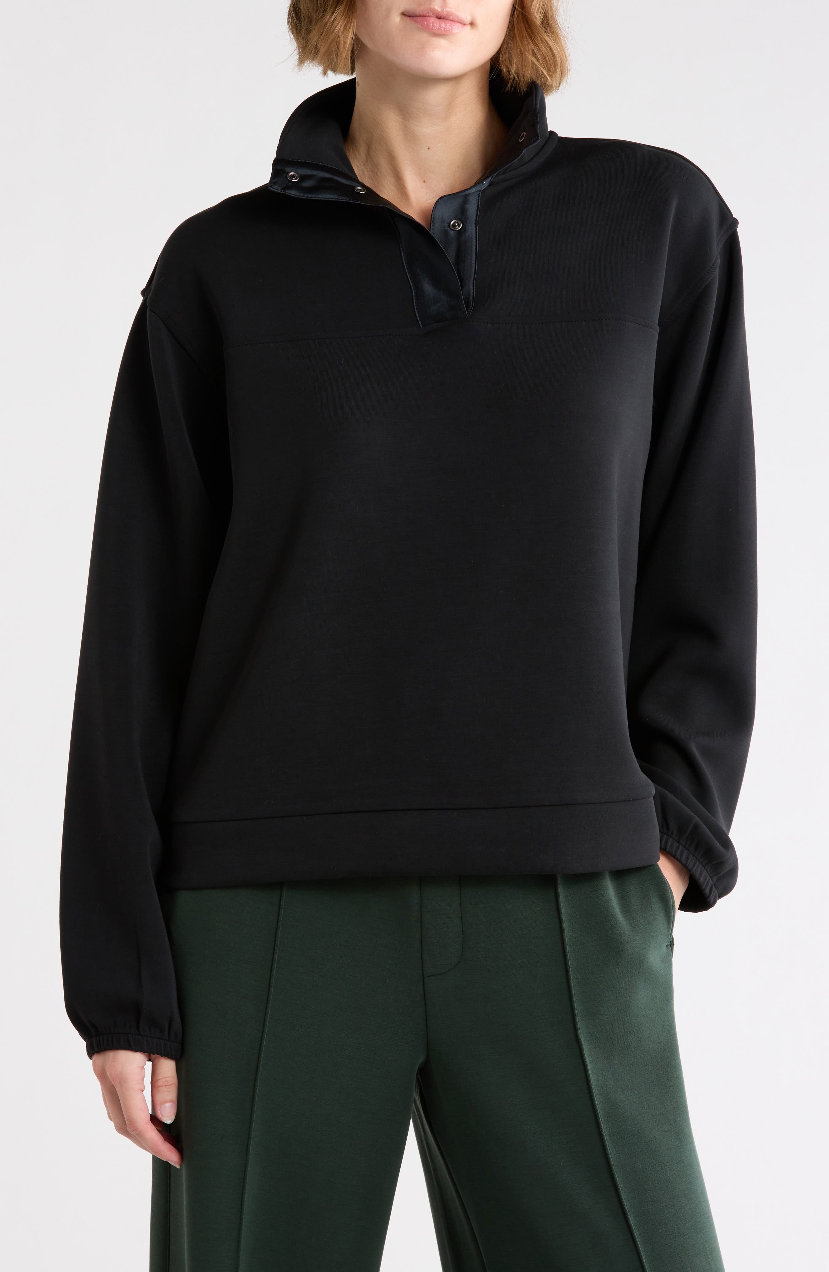Satin Placket Half Zip Pullover