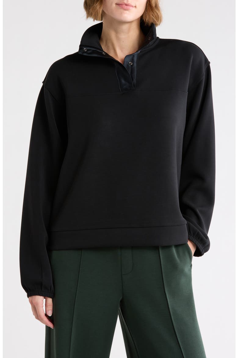 Satin Placket Funnel Neck Pullover, Main, color, BLACK