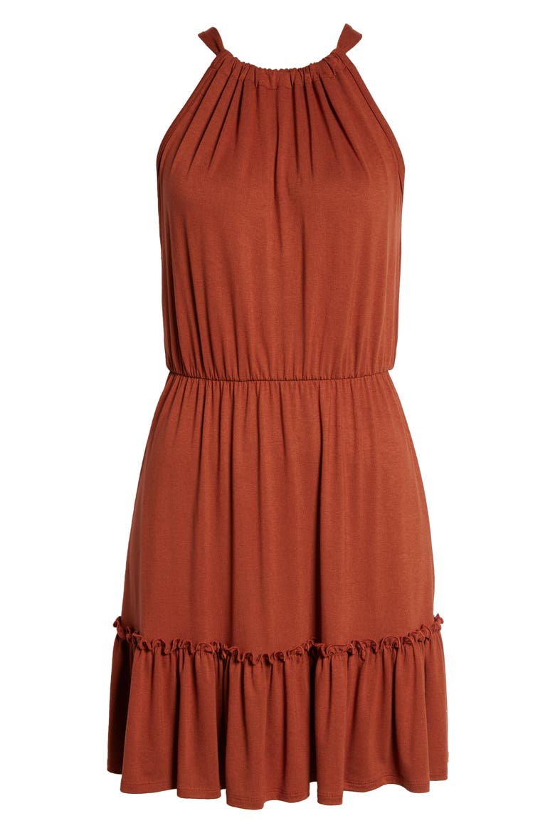 Flounce Hem Halter Dress, Alternate, color, HAZELNUT