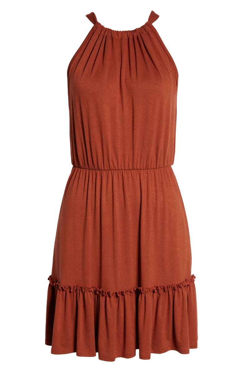 Loveappella Flounce Hem Halter Dress, Alternate, color, Hazelnut