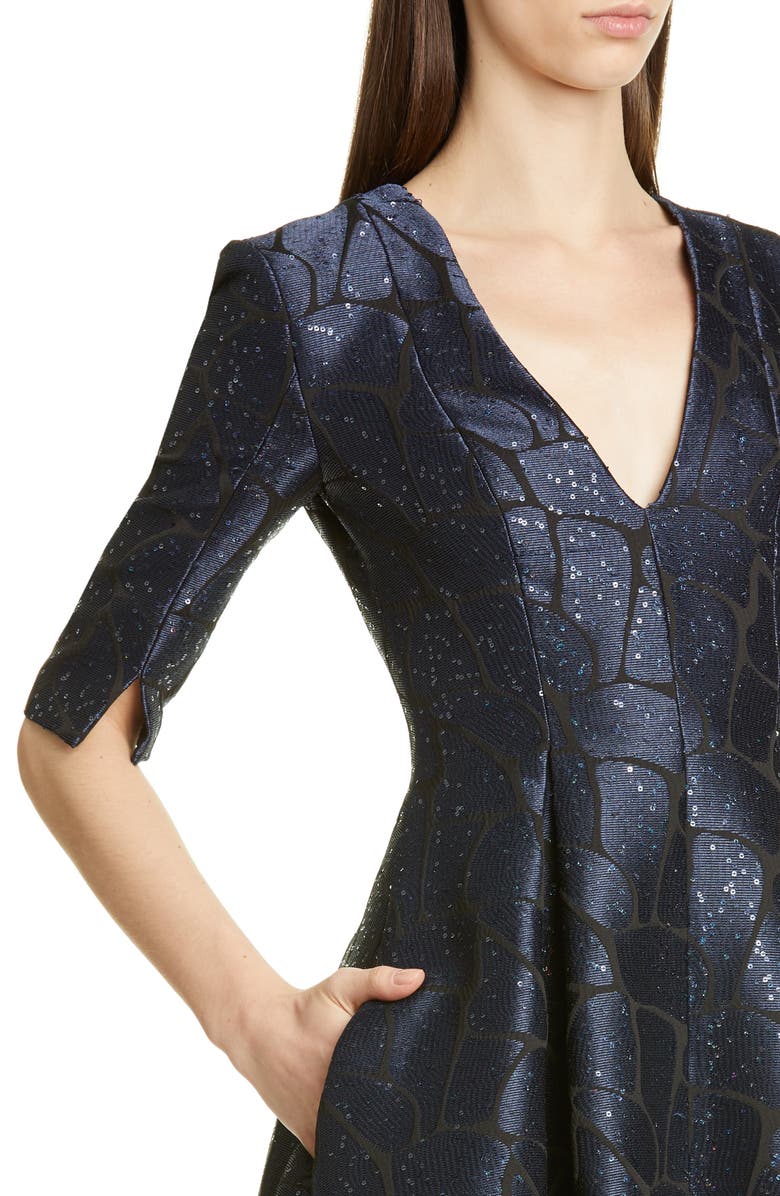 Talbot Runhof Giraffe Sequin Jacquard Cocktail Dress, Alternate, color, 