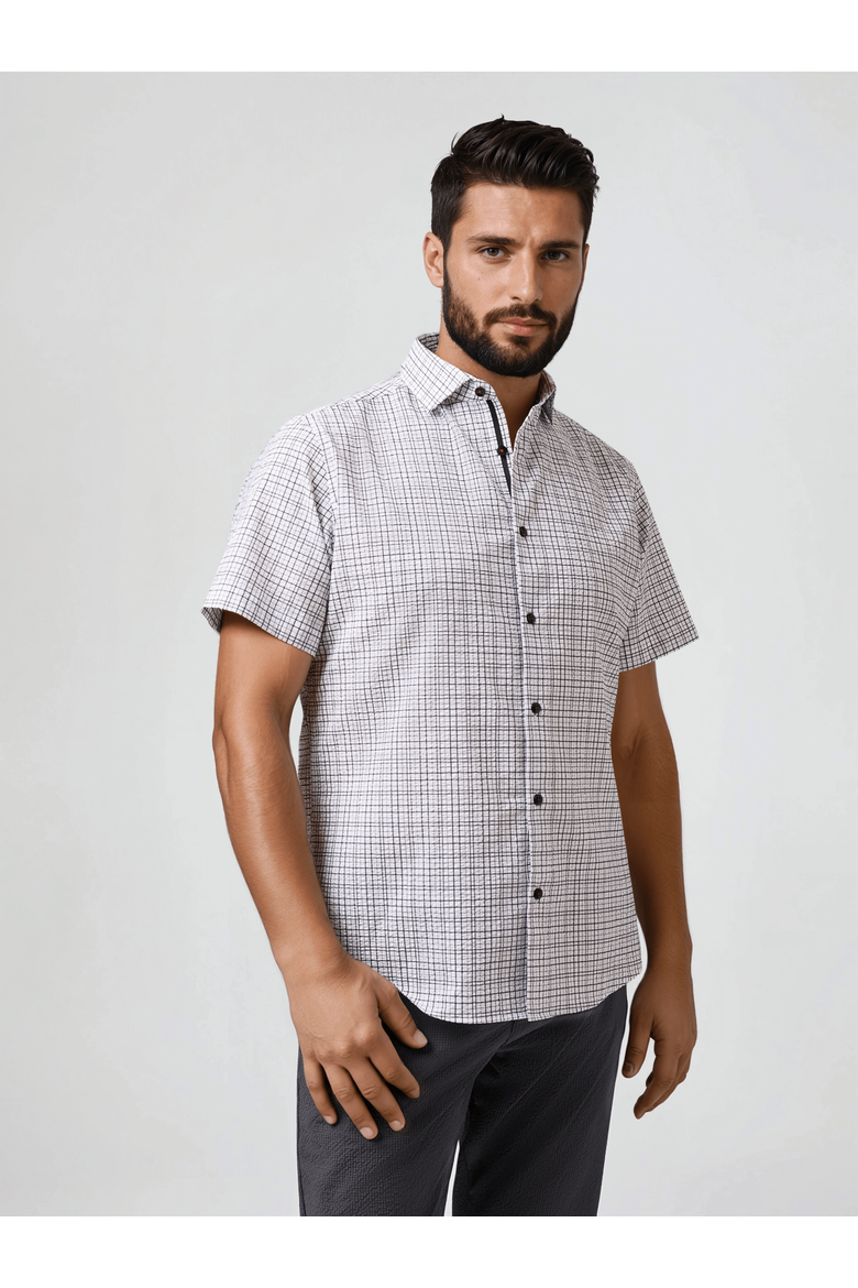 Seersucker Check SS Button-Up Shirt, Main, color, White