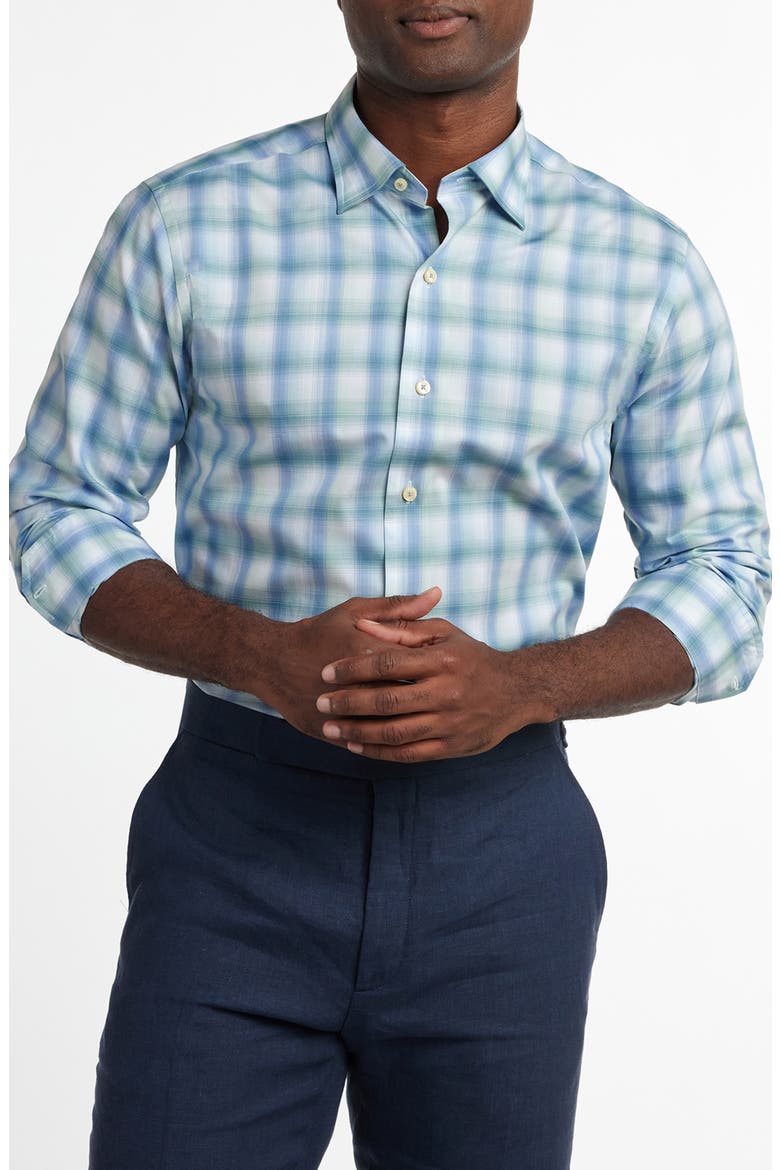 Ombré Twill Check Sport Shirt, Alternate, color, BLUE/ GREEN