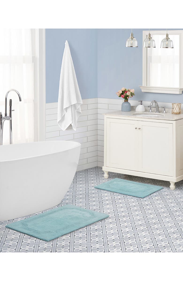 Laura Ashley Reversible Cotton Bath Rug, Alternate, color, Aqua