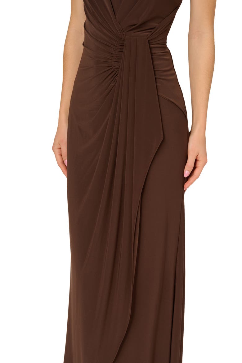One-Shoulder Jersey Gown, Alternate, color, CHOCOLATE