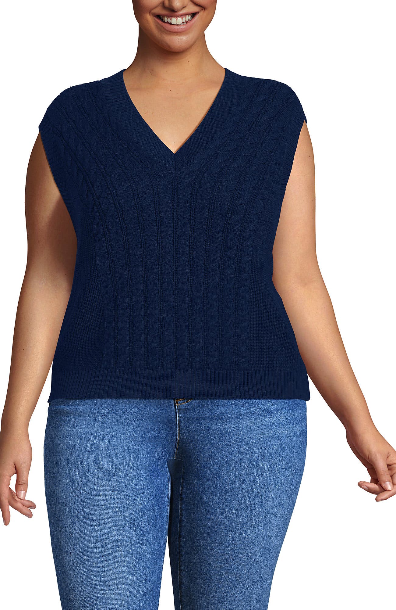 Plus Size Drifter Modern Cable V Neck Vest Sweater