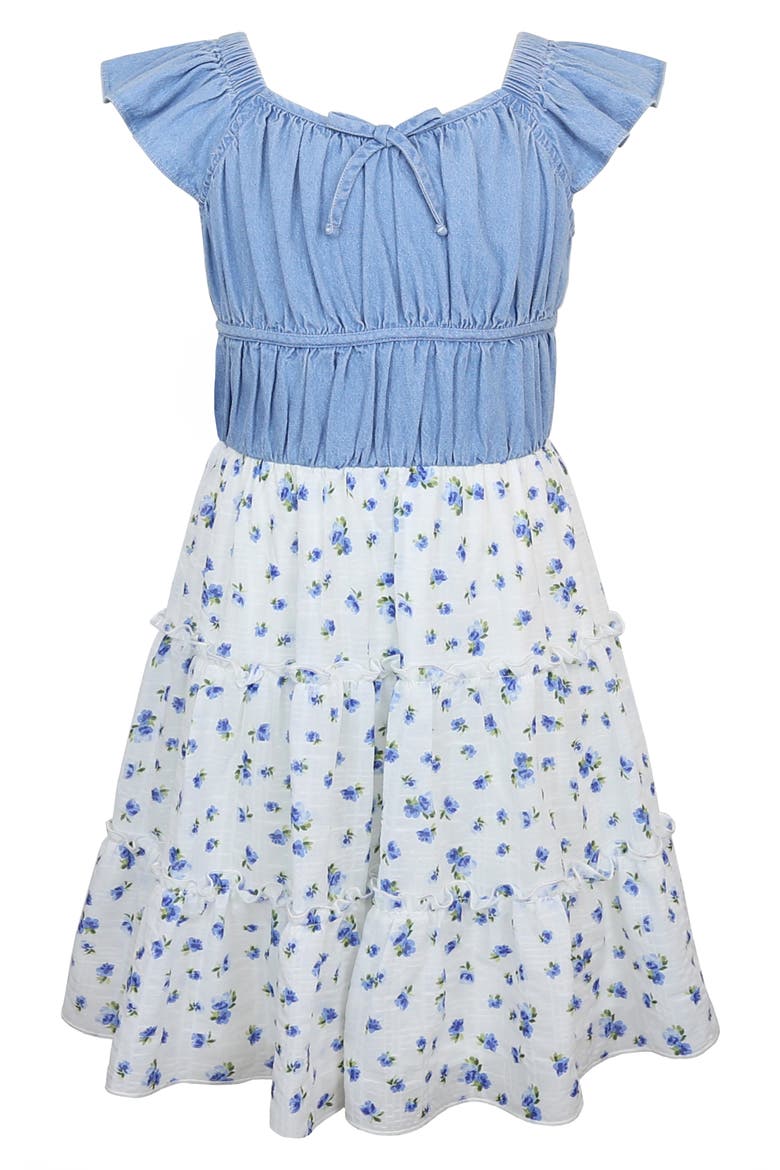 Kids' Smocked Floral Chiffon Dress, Main, color, IVORY/ BLUE