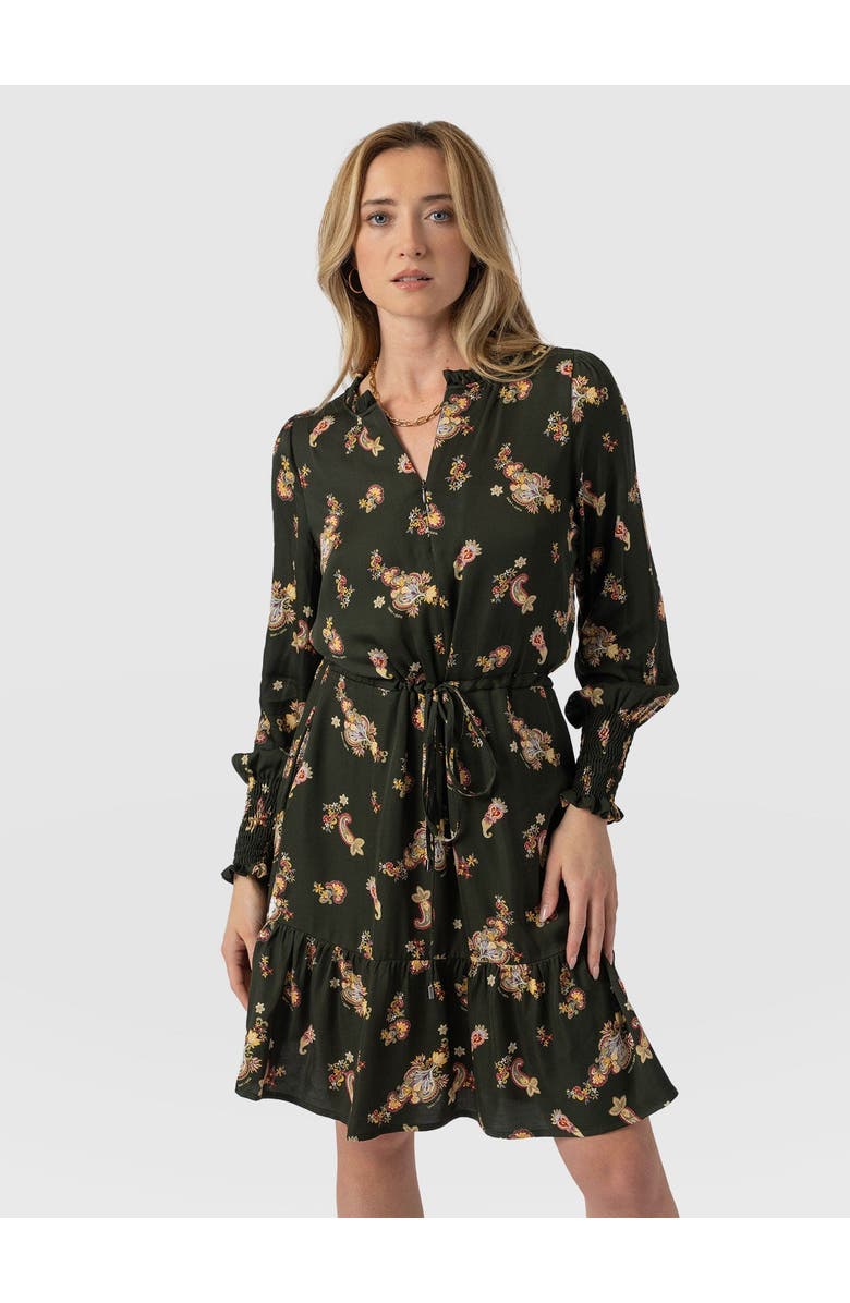 Saint + Sofia Mini Olivia Zip Up Dress, Alternate, color, Khaki Paisley