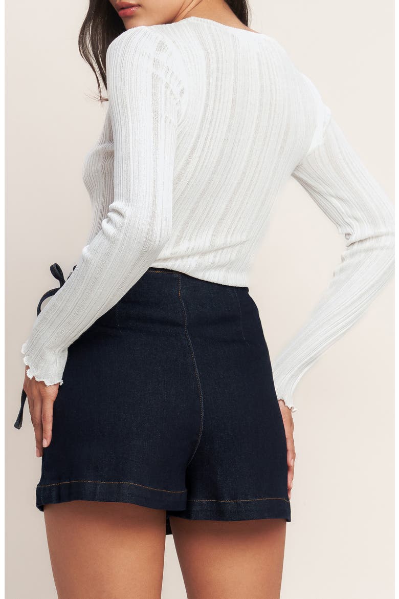Tie Front Denim Skort, Alternate, color, DARK INDIGO