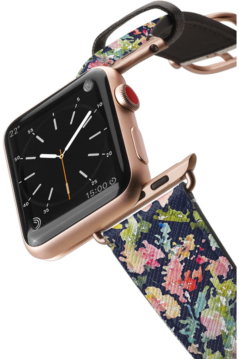 Keepsake Faux Leather Apple Watch® Watchband, Alternate, color, BLUE/ ROSE GOLD
