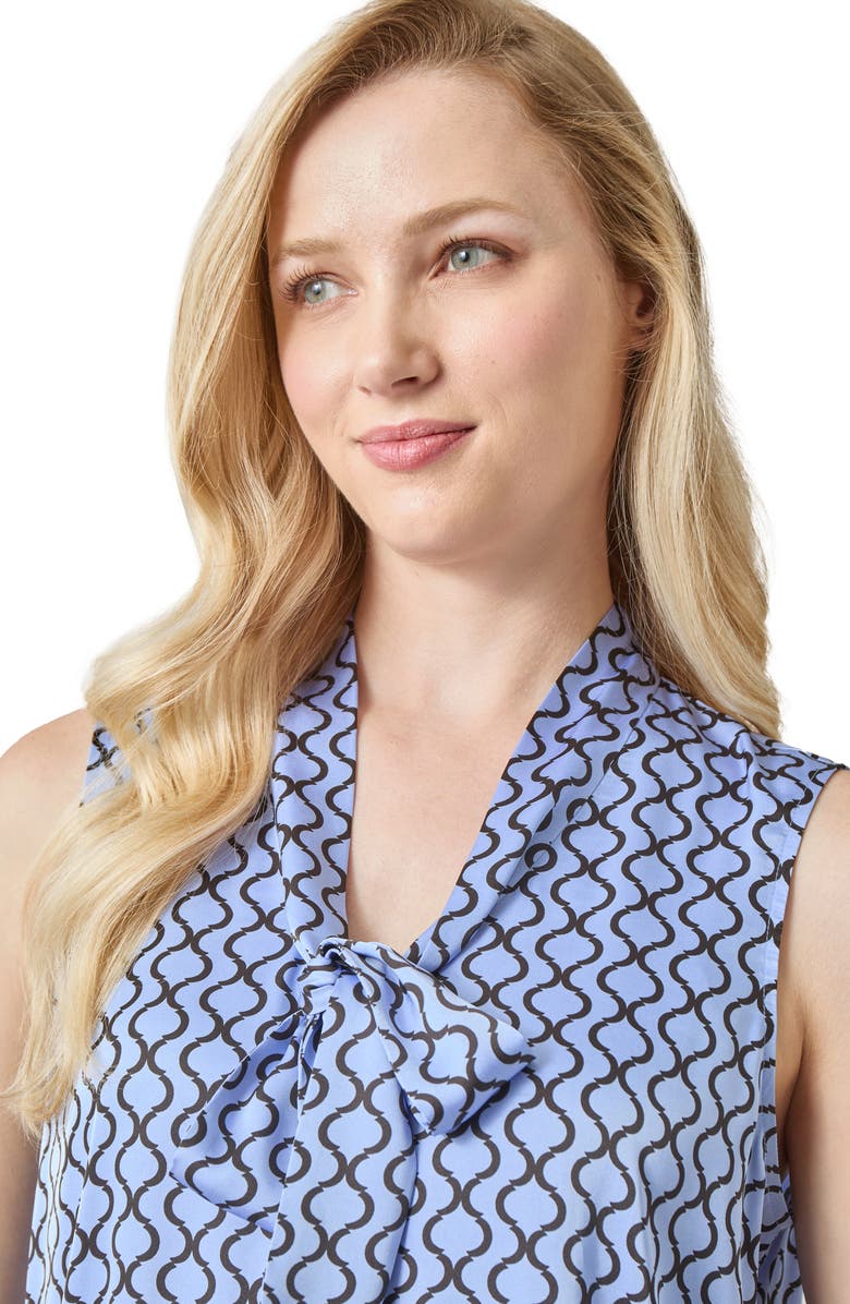 KASPER Abstract Print Tie Neck Sleeveless Satin Top, Alternate, color, 