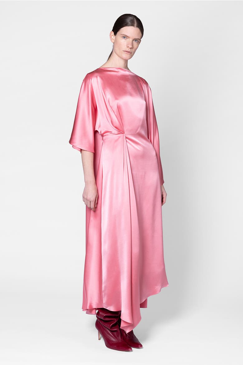Silk A-line Draped Ida Dress, Alternate, color, Rosado